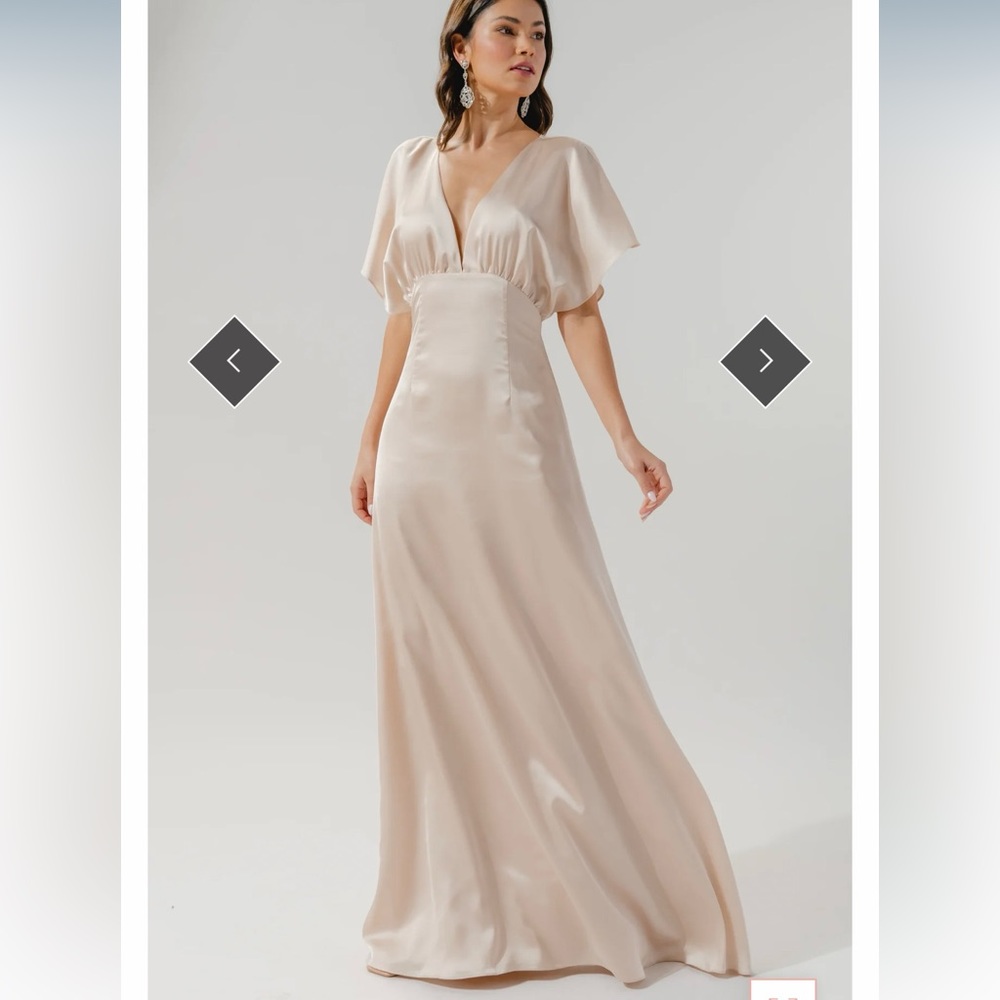 Darling Flutter Sleeve Cut Out Satin Maxi Dress -champange